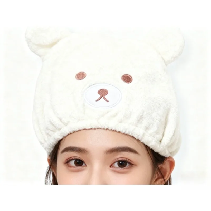 Soft Coral Fleece Cartoon Bear Hair Towel for Adult and Children Quick Dry Bath Cap Hair Towel Home Textile