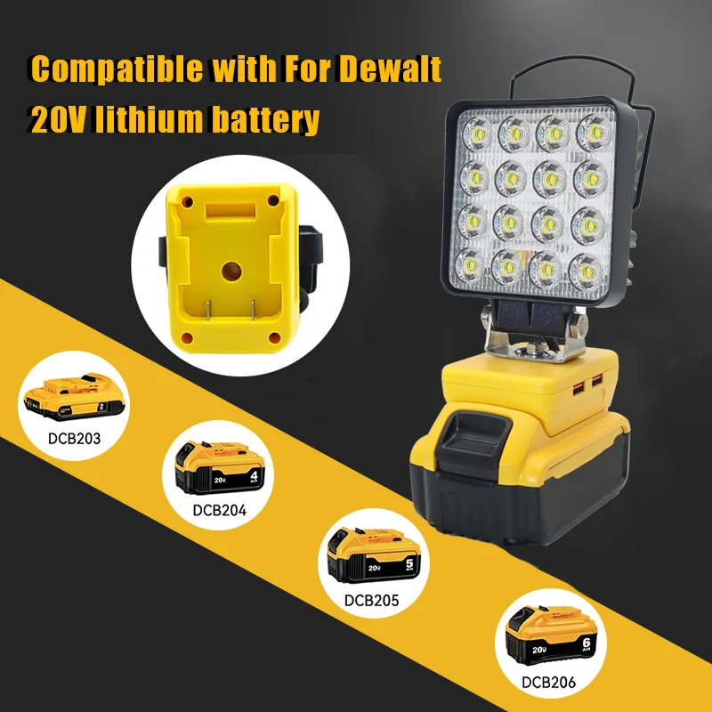 (Without Batteries) Flood Work Light 16LED 30W for DeWalt LED 18V/20V/60V MAX Lithium Battery Light with Low Voltage Protection