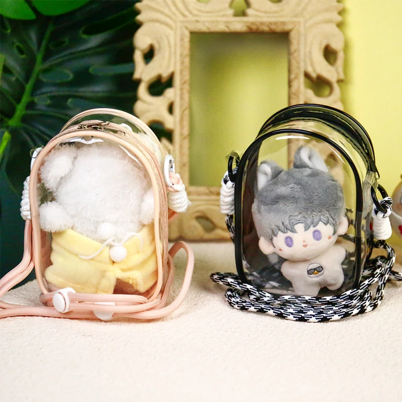 Mini Transparent Data Cable Plush Doll Storage Shoulder Crossbody Bag For Earphone Lipstick Organizer