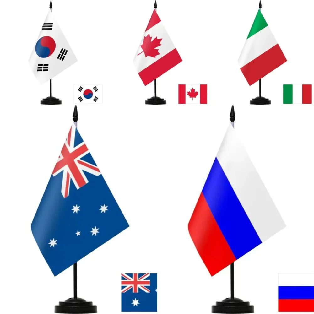 Bandera de escritorio de oficina de 14x21cm de Australia, Canadá, Coreano, Italia, pancarta rusa del Presidente de Rusia, bandera nacional de poliéster de Rusia