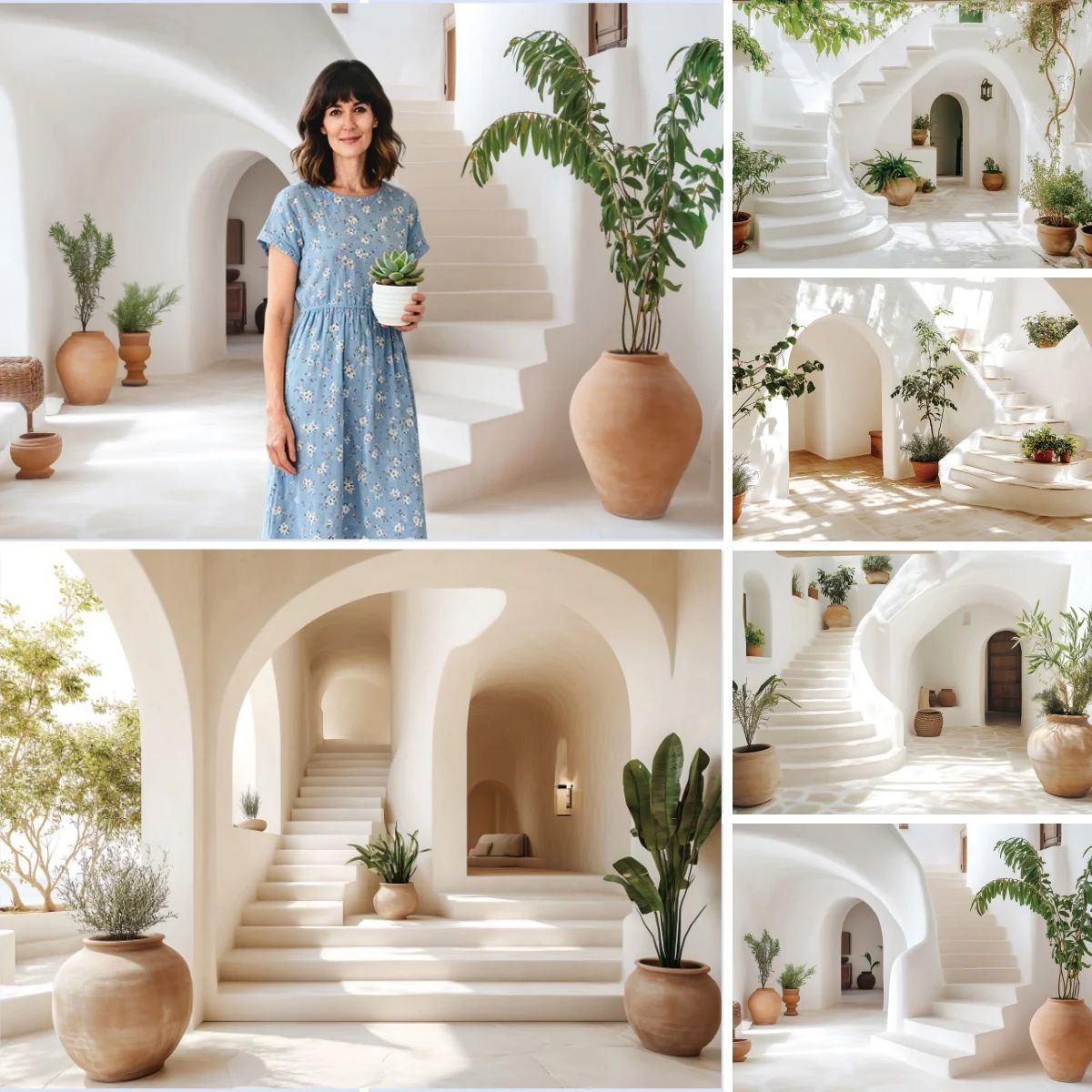 Modern Villa Staircase Photography Backdrops Cave Style Potted Plants Kids Family Holiday Resting Area Portrait Photo Background