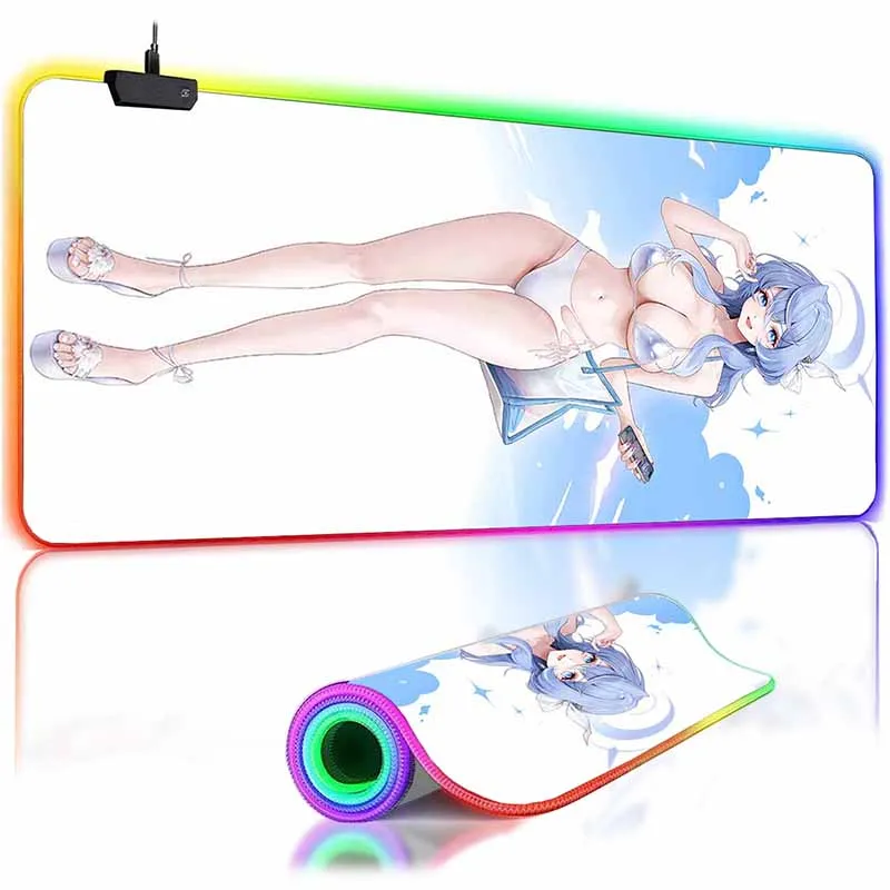 

Светодиодный коврик для мыши для ПК Buraka Cool Girl Яркие цвета RGB Коврик для игрового аниме ACG BA Amau Ako Esports Коврик для мыши Клавиатура Настольный коврик