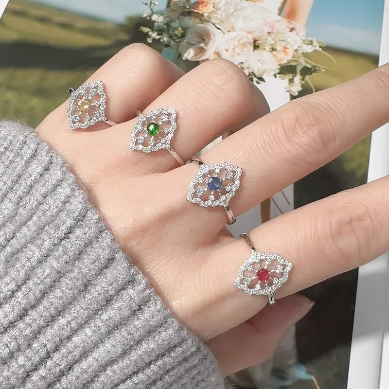 S925 sterling silver colored treasure ring women's natural sapphire ruby tanzanite light luxury live broadcast new popular