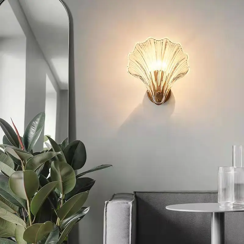 Imagem -04 - Modern Nordic Led Lâmpadas de Parede para Home Decor Luzes de Vidro Quarto Cabeceira Iluminação Interior Sconces Lustre Novo Criativo Shell Vidro