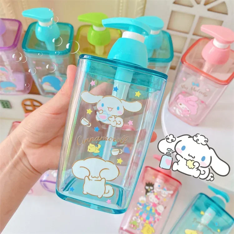 420ML Sanrios Cinnamoroll Kuromi Mymelody kawaii Cartoon Travel Pump Bottle Large capacity Cosmetics shower gel storage bottle