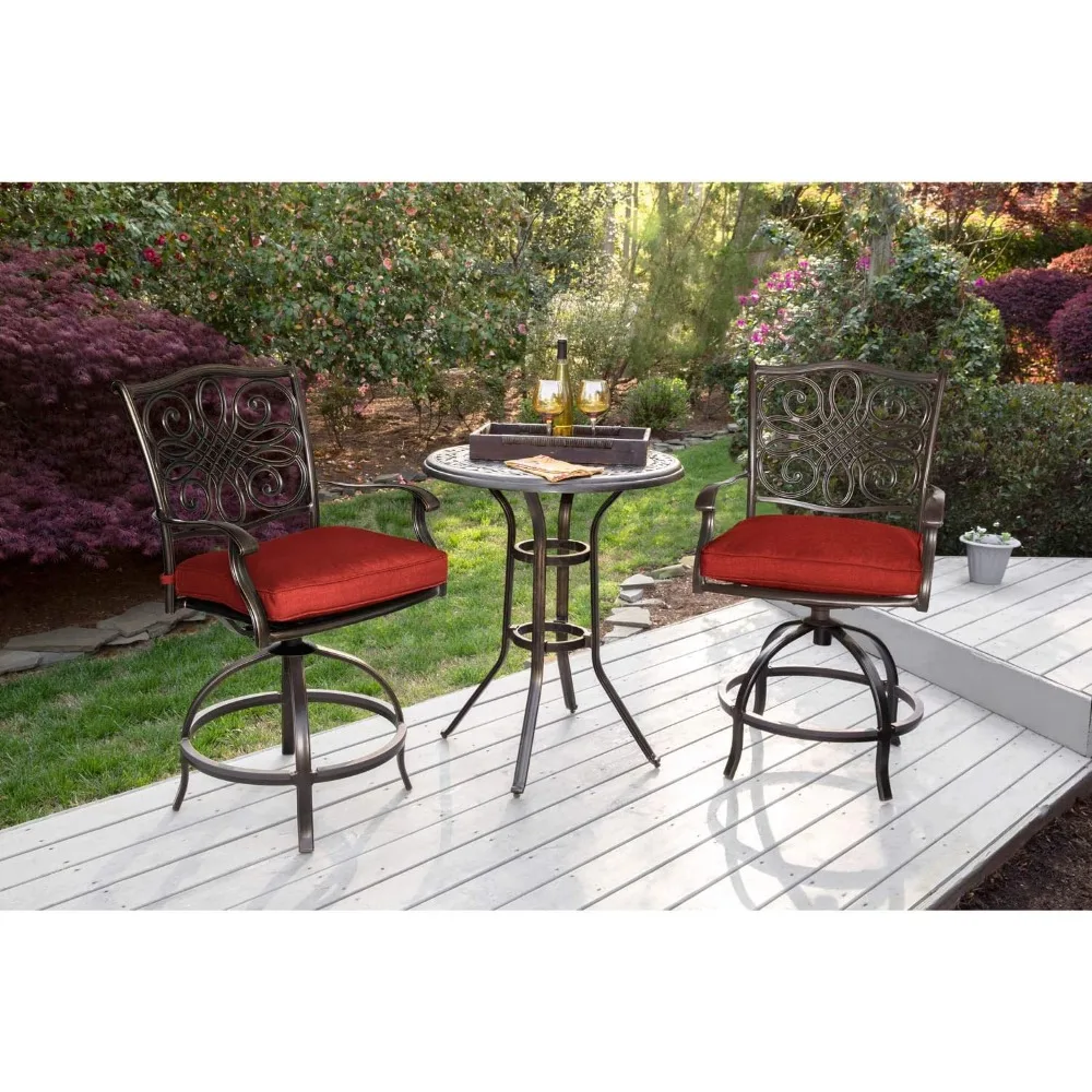 3-Piece High-Dining Patio Table and Chairs Set with Rust Resistant 30'' Round Dining Table and 2 Swivel Rocker Chairs