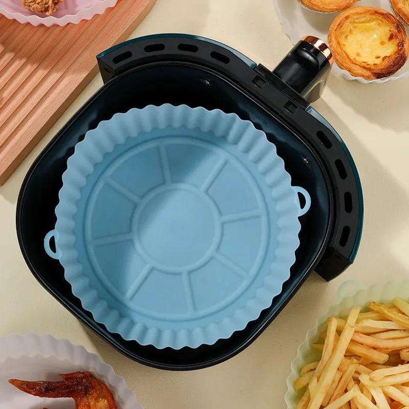 18/18.5cm Air Fryers Oven Baking Tray Fried Chicken  Basket Mat AirFryer Silicone Pot Round Replacemen Grill Pan Accessories