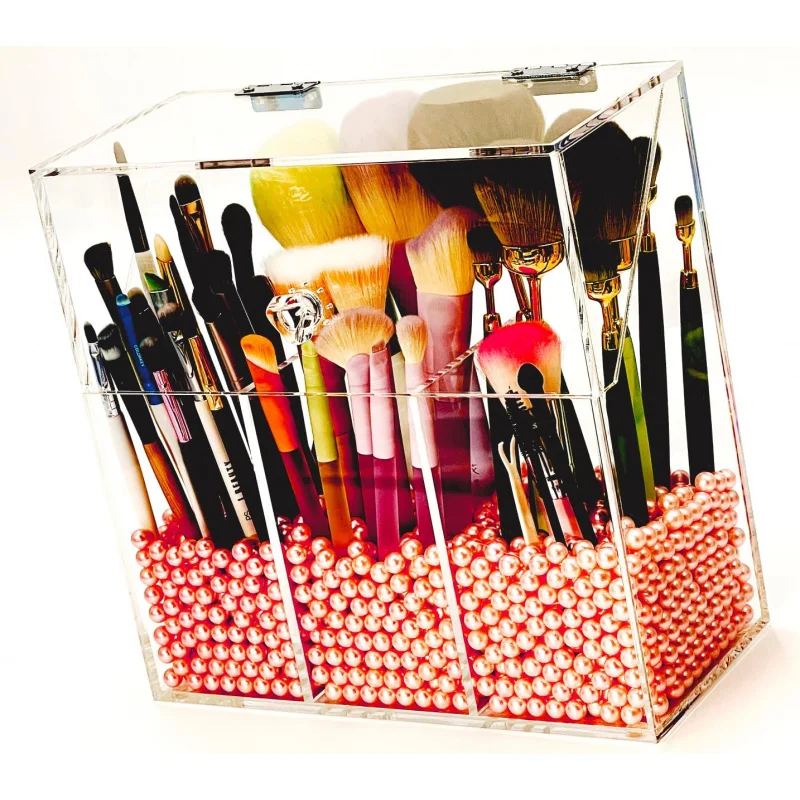 

Acrylic Organizer ,Clear Cosmetic Storage Box With 3 Holders ,Makeup Brush Holderwith Dust Cover, Largecapaci