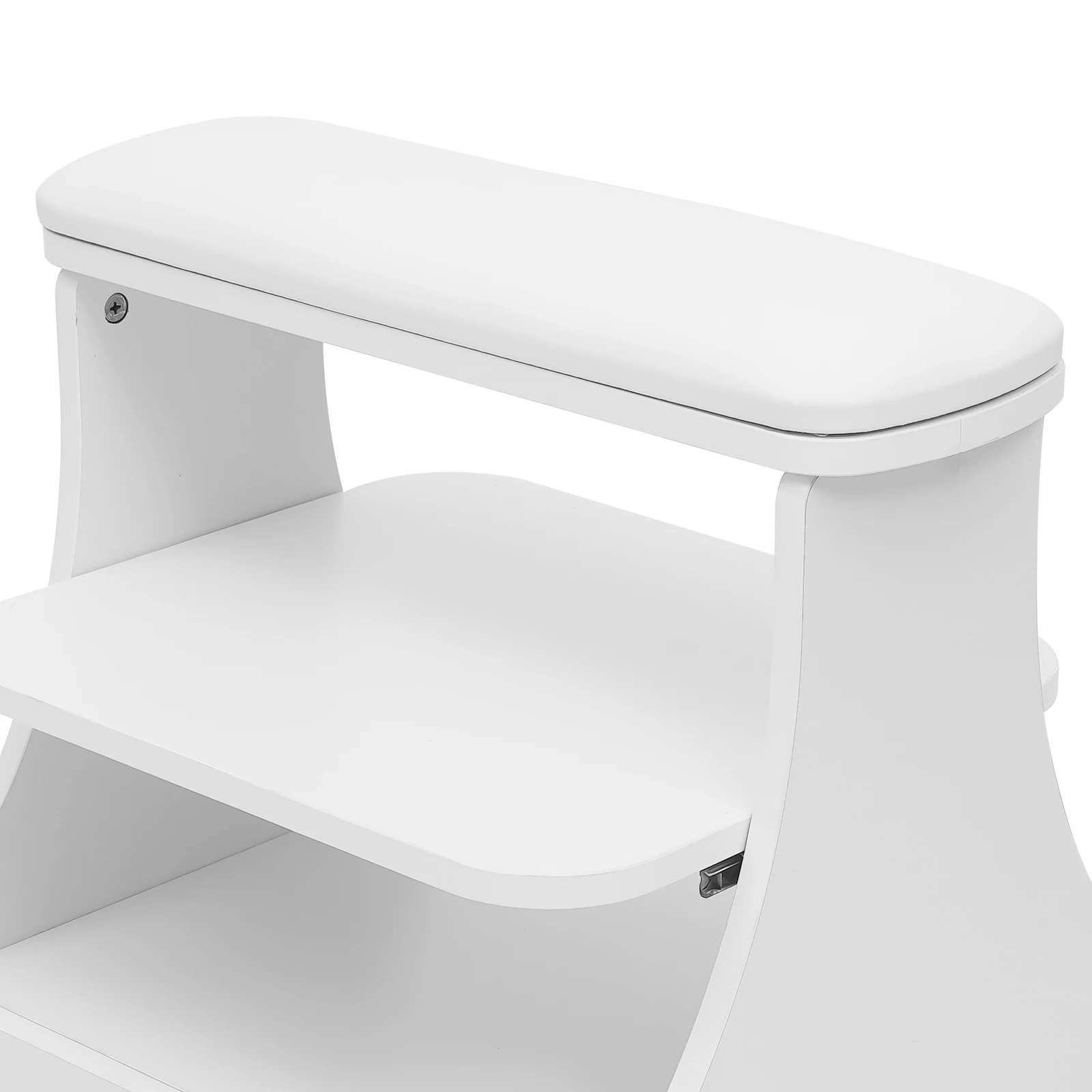 รถเข็นทำเล็บมือและเล็บเท้า 3 ชั้น ทำจากไม้เอ็มดีเอฟ สีขาว พร้อมเก้าอี้ทำเล็บมีล้อเบรก สำหรับใช้ในสปาและคลินิกเสริมความงาม