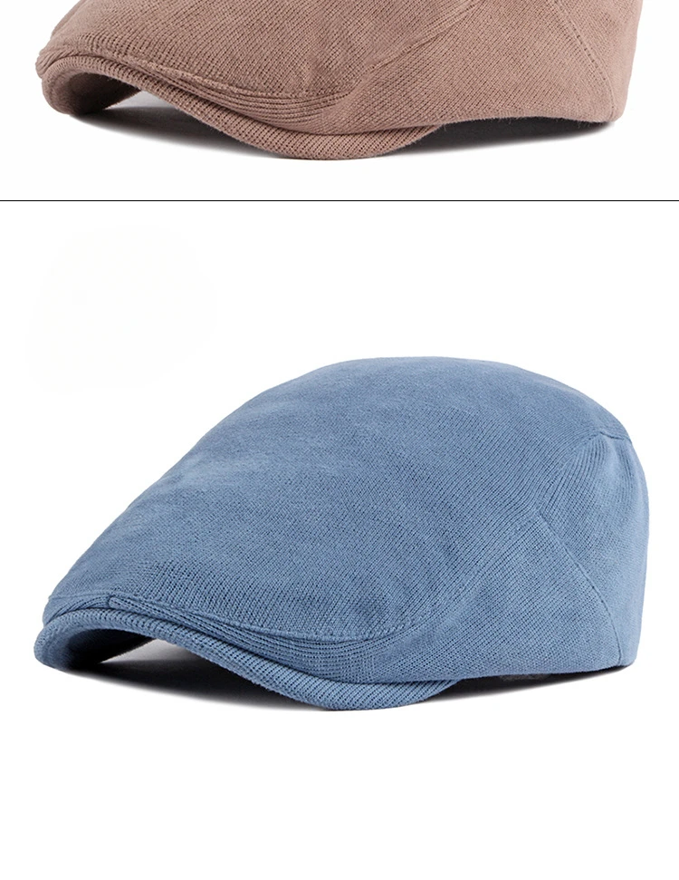 Herren Strick-Ivy-Flatcap, klassische einteilige Newsboy-Mütze, weiche, atmungsaktive, einfarbige Baskenmütze mit verstellbarem Snapback für – Detail 15