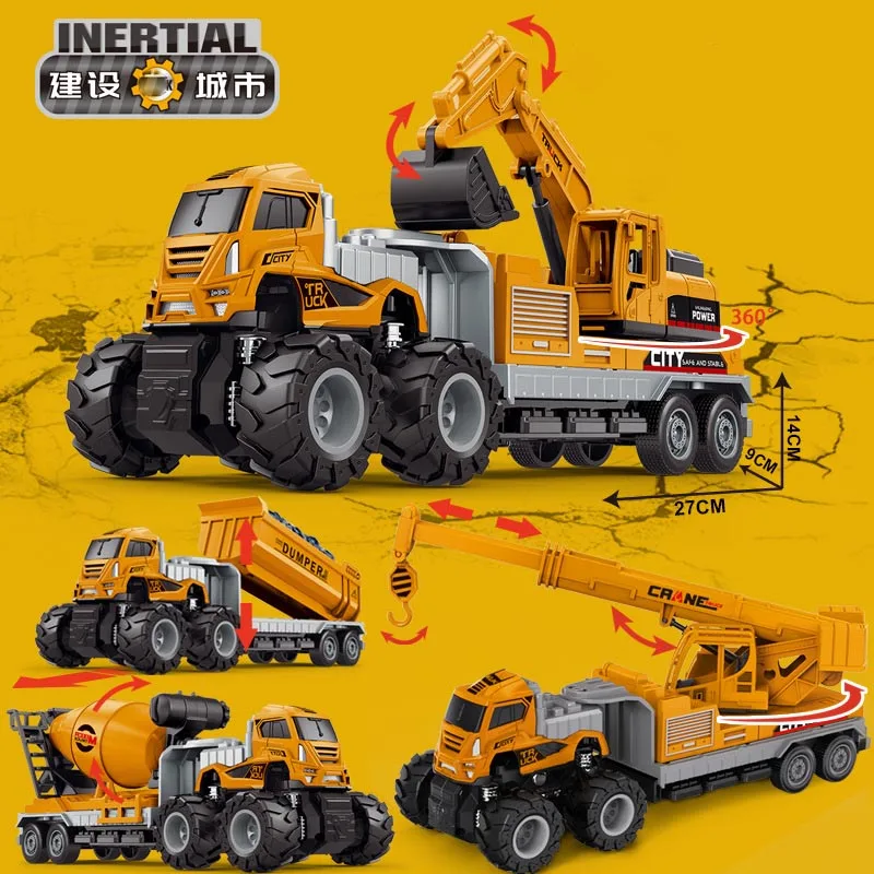 Children's Inertia Excavator Truck Toy Car Diecast Metal Engineering Vehicle Model Educational Collection Gift For Children Kid