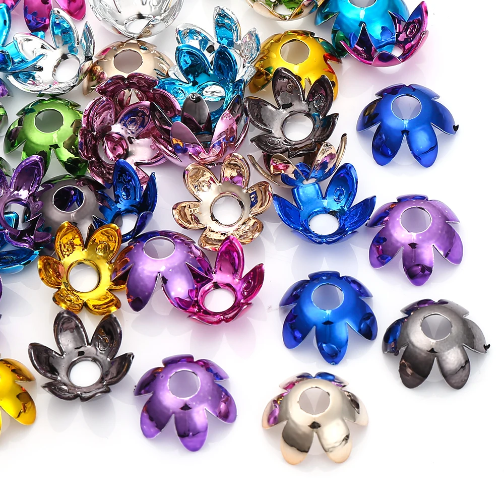 20 Stück gemischte Farben 16mm Acryl-Blumenperlenkappen, glänzende, bunt plattierte Blumenform-Abstandsperlen für DIY-Schmuckherstellung – Detail 3