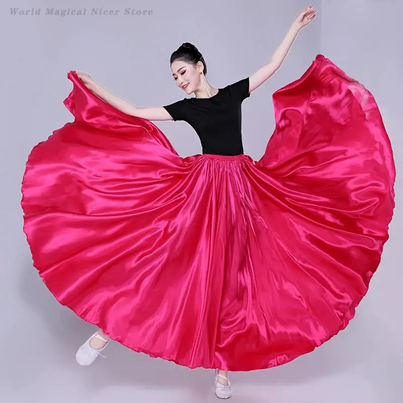 Faldas de satén con vuelo grande para mujer, falda de danza del vientre de Flamenco español, traje de baile tradicional para Festival, ropa de práctica de bailarina gitana