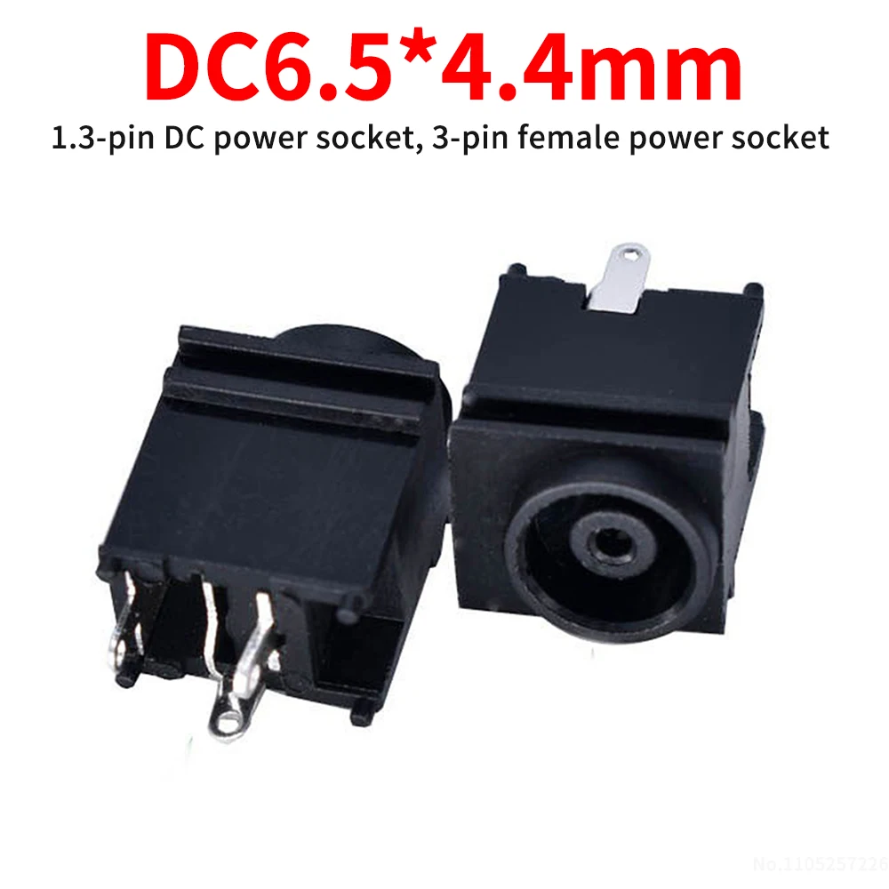DC 6.5 × 4.4 mm DC power socket 1.3-pin 3-pin female power socket DC charging port straight plug (1 pcs)