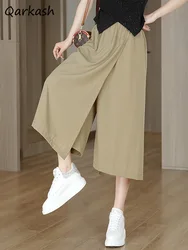 Pants Women Loose Casual Solid Elastic High Waist Fit Stylish Temperament Design Streetwear All-match Wide Leg Summer Fashion