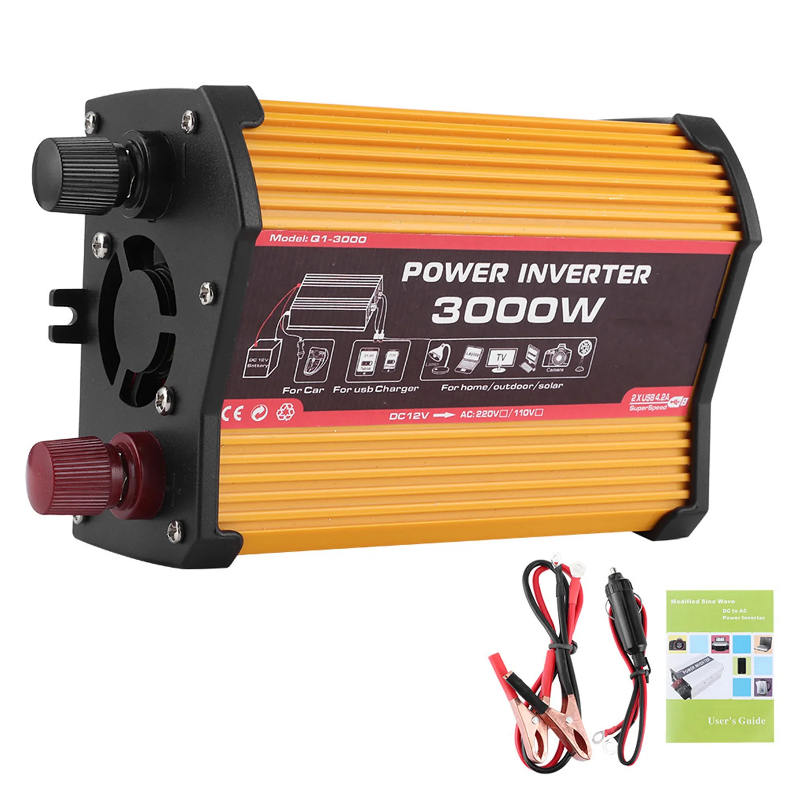 Car Inverter Dual USB 300W Auto Power Converter Modified Sine Wave Adapter