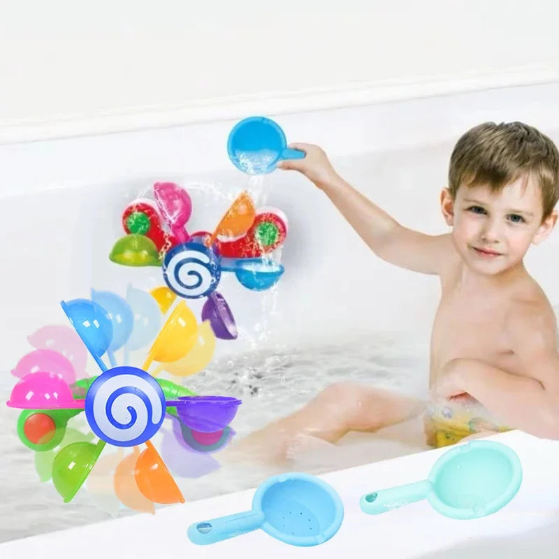 Windmill Baby Bath Toy Washing Hair Cup Toddler Bathtub Colorful Waterwheel Bathing Sucker Child Shower Sprinkler Toy Windmill