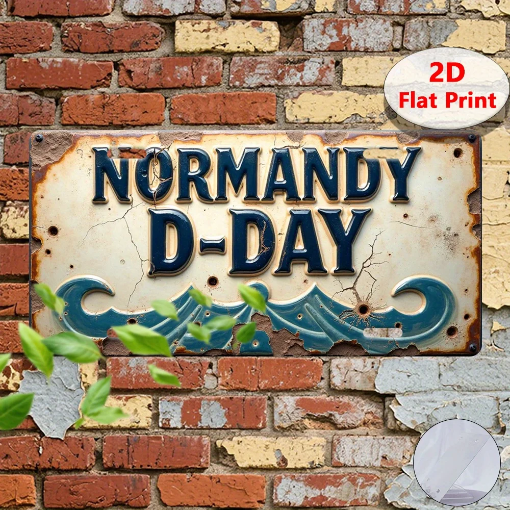 Vintage Normandy D-Day Metal Tin Sign 12x5.9 Inch Wall Decor Industrial Retro Plaque