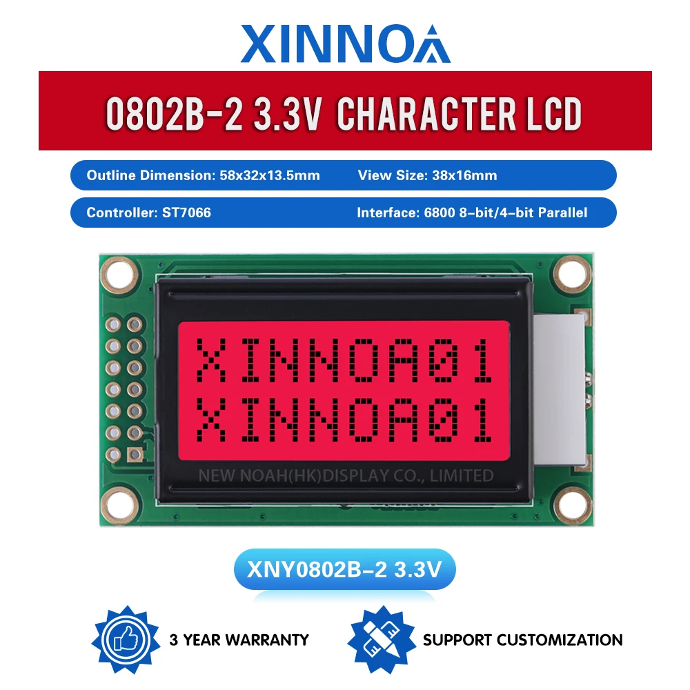 Red Light Black Letters 0802B-2 3.3V Character LCD Display Screen 2X8 LCD 8*2 0802 8X2 Ready To Ship LCM Display Module In Stock