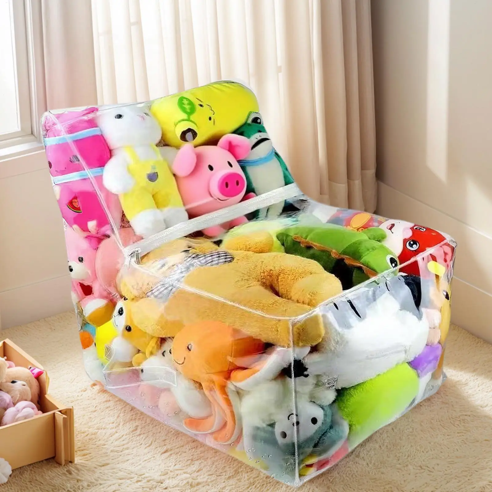Clear Stuffed Animal Bean Bag Chair Cover Reusable Plush Toy Organizer Beanbag for Adults Toddler Room Decor Relaxing Couch view 3