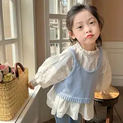 Children Suspenders 2023 Knit Solid Spring New Sleeveless Sweater Fashion Style Baby Top Girl Non-pilling Sweater Outerwear