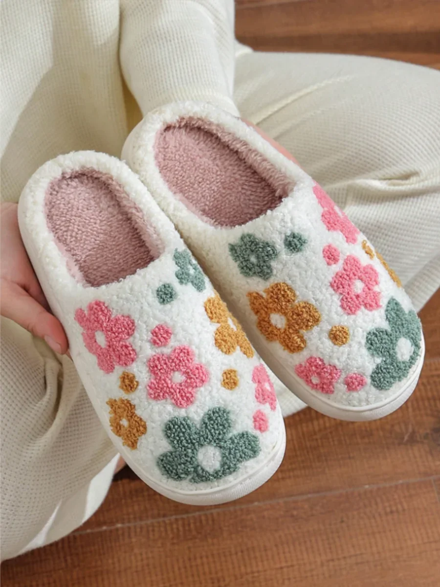 

Women's Winter Slippers New Comfortable Home Cute Colorful Flowers Winter Couple's Warm Indoor
