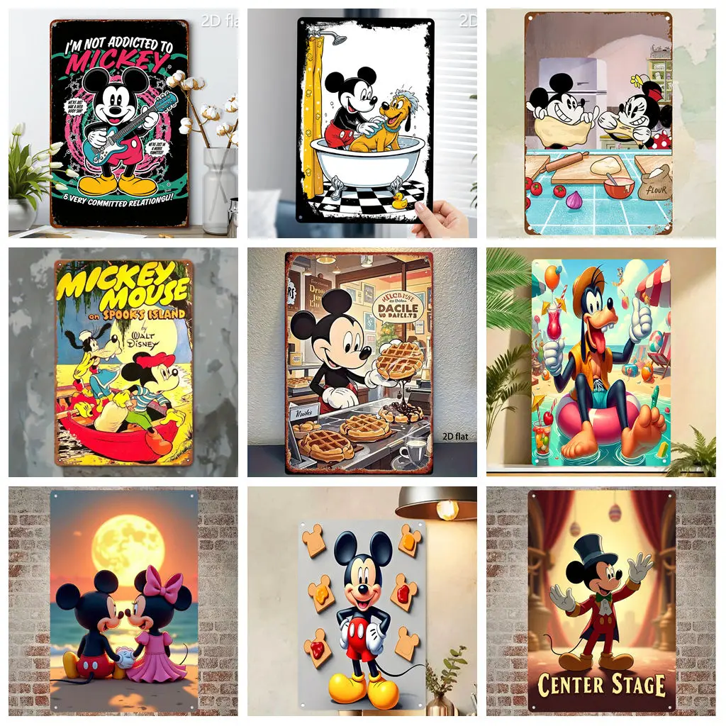 

Miniso Mickey Fun Daily Life Poster Metal Plaque Retro Decorative Plate Bar Garage Club Metal Sign Wall Decoration