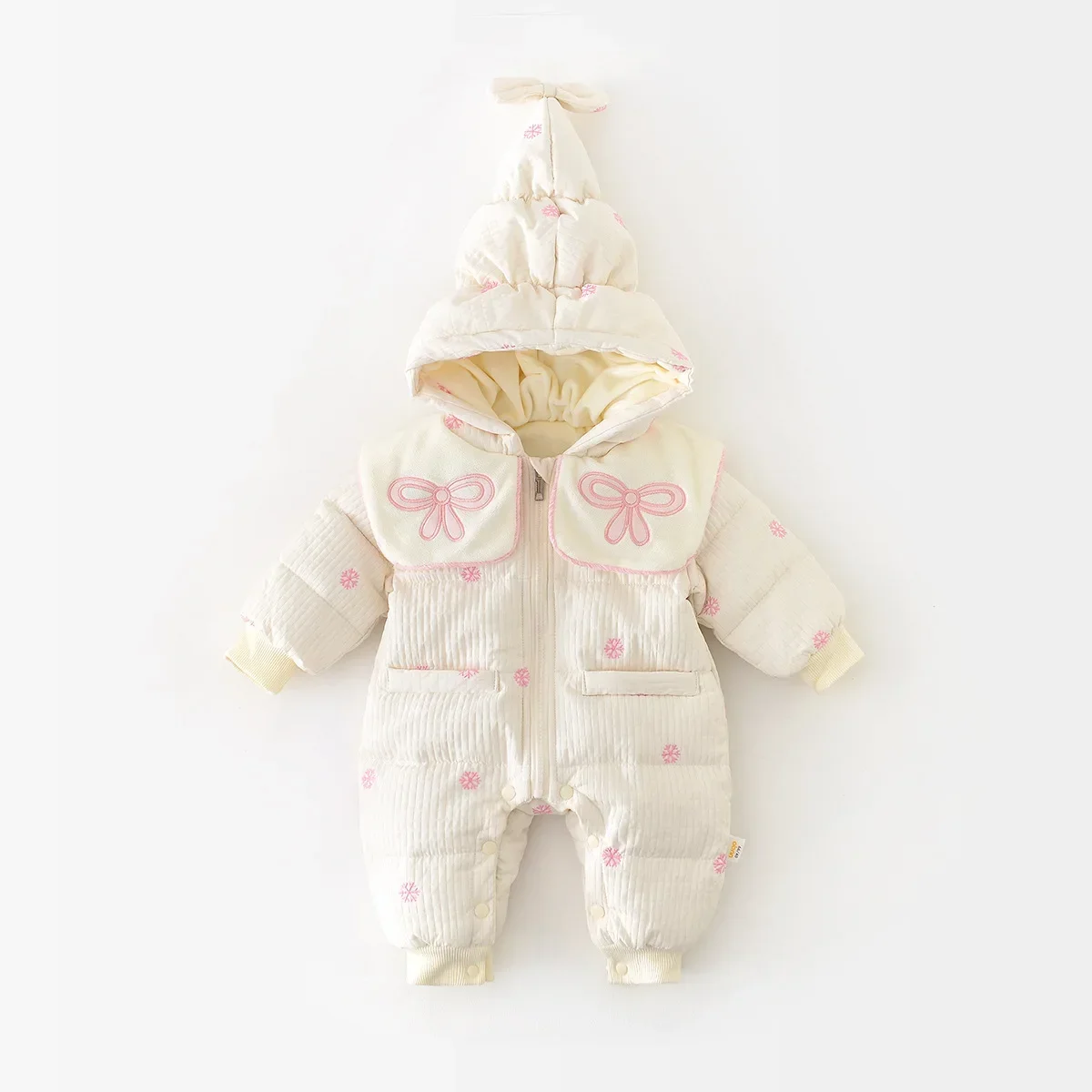 

Autumn Winter Girl Baby Snow Embroidery Thicken Hooded Warm Romper Kid Boy Plus Velvet Cardigan Jumpsuit Infant Casual One-piece