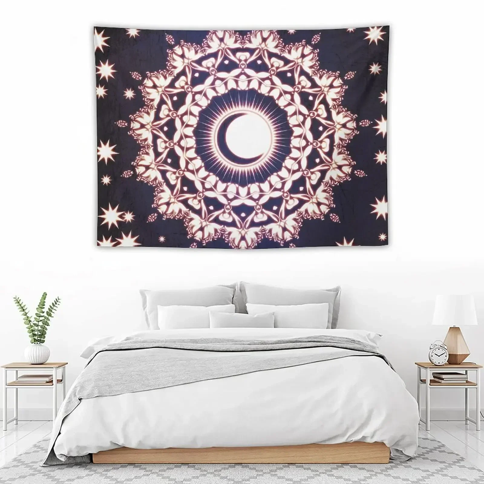 

Sun Moon & Stars Glowing Spiritual Meditation Zen Hippie Mandala Tapestry Wall Carpet Custom Cute Room Decor Tapestry