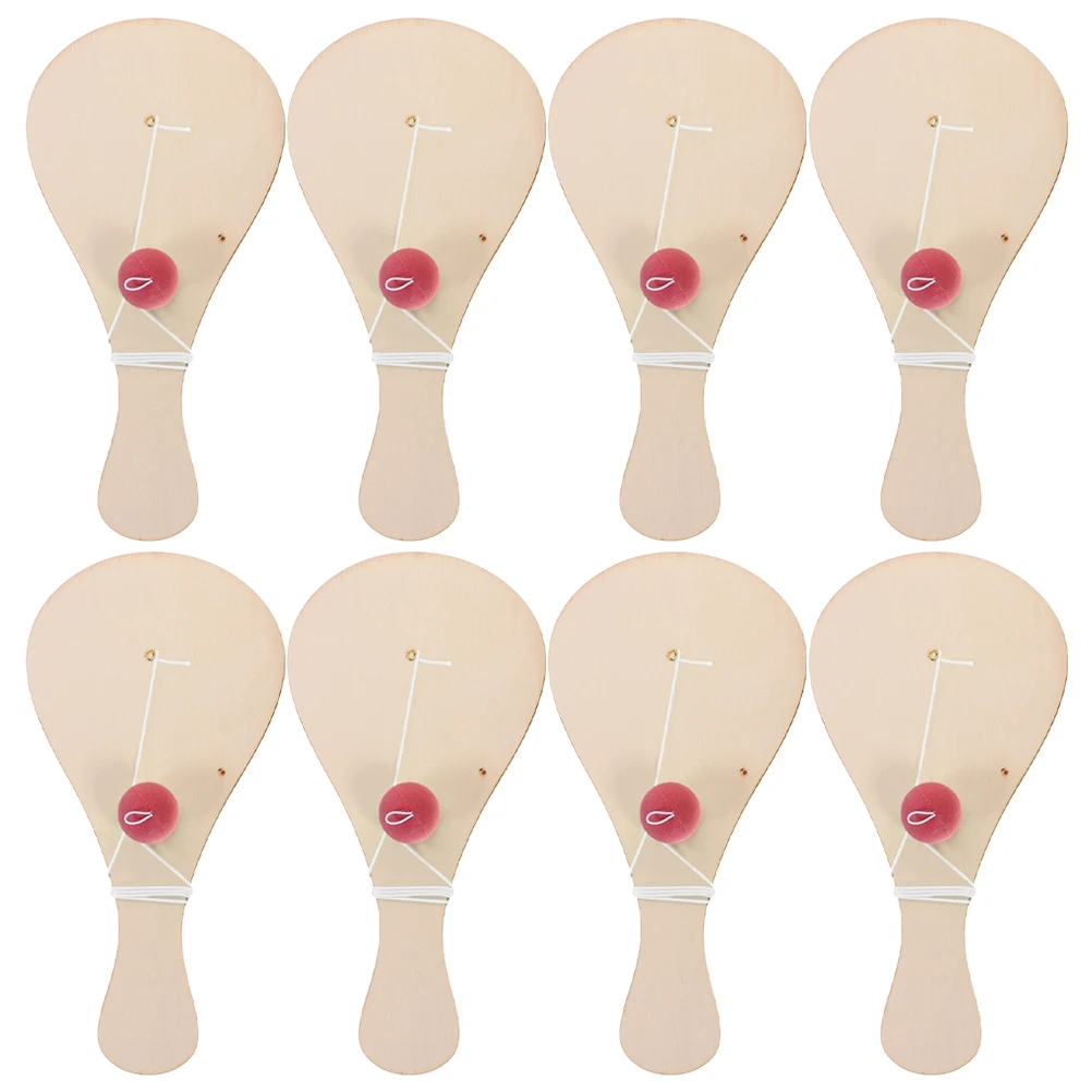 8pcs Hand-painted Wooden Racket Pieces Toddler Toys Blank Paddle Balls DIY Wood Supplies Kids Paint Toy Unfinished Paddles
