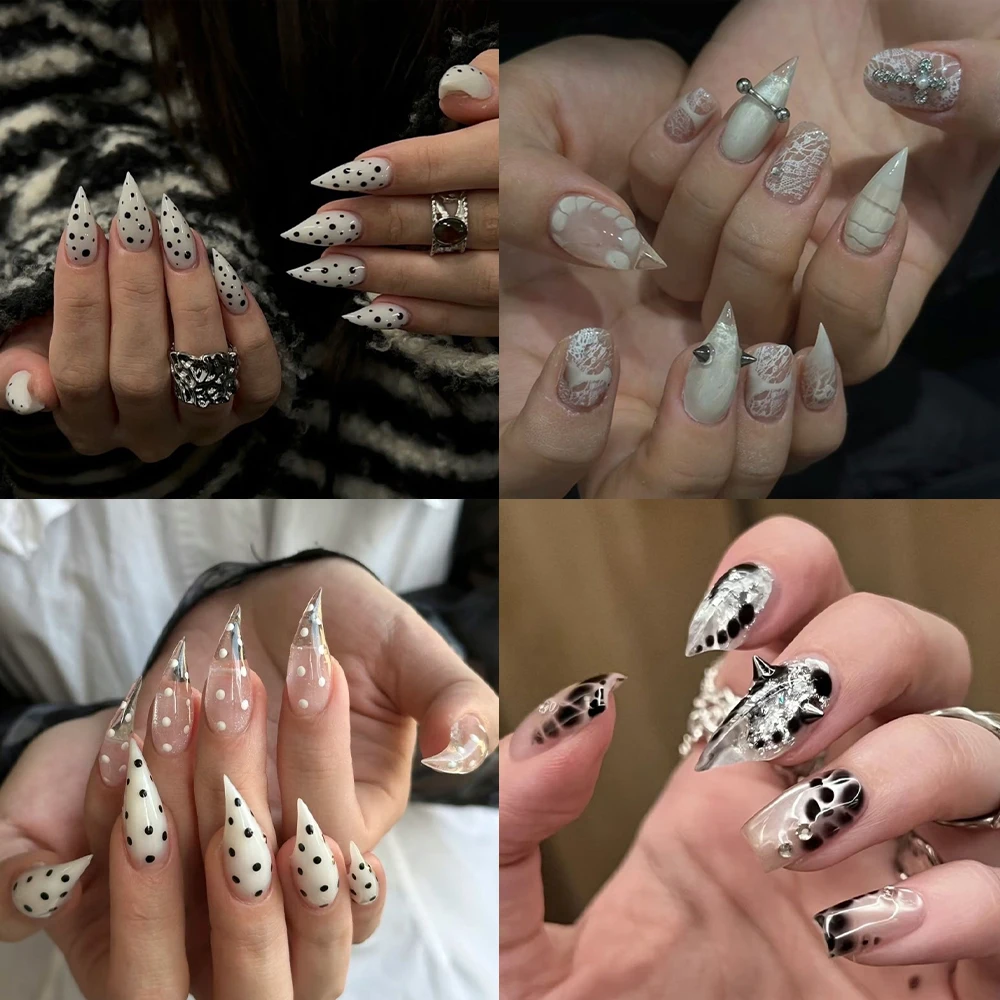 

Darkness Spice Girl Beast Claw Dragon Shaped Claw Handmade Fake Nails Metal Rivet Wave Point Colorful Removable Press On Nails