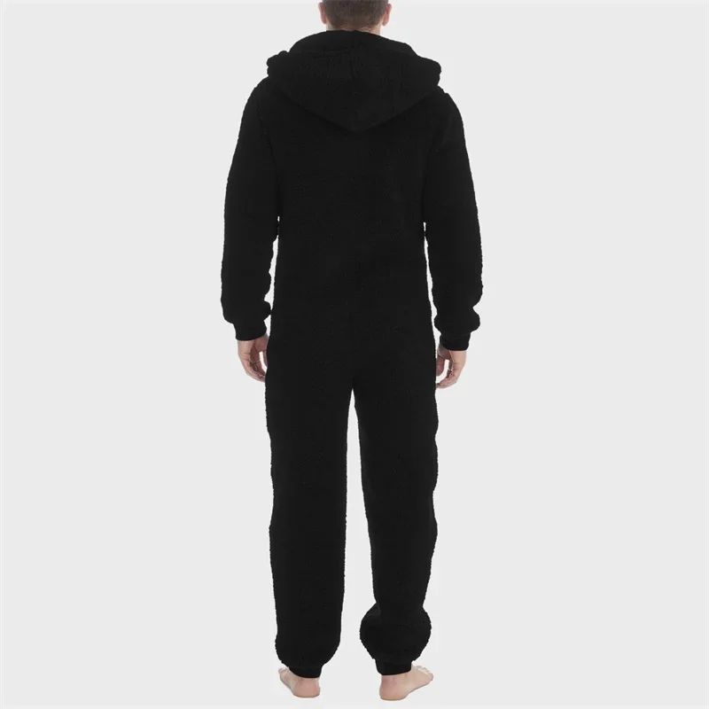 Autumn and Winter Thickened Jumpsuit Hooded Clothing Fleece Zipper Front Full Length Jumpsuit Sleepwear Men's Hooded Pajamas