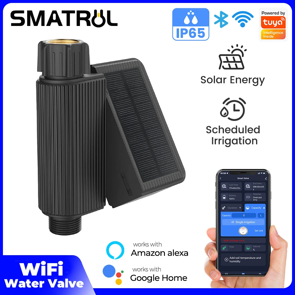 

Умная система полива сада Tuya, автоматический Wi-Fi, капельное орошение, IP65, солнечный таймер воды, клапан записи потока для Alexa Google Home