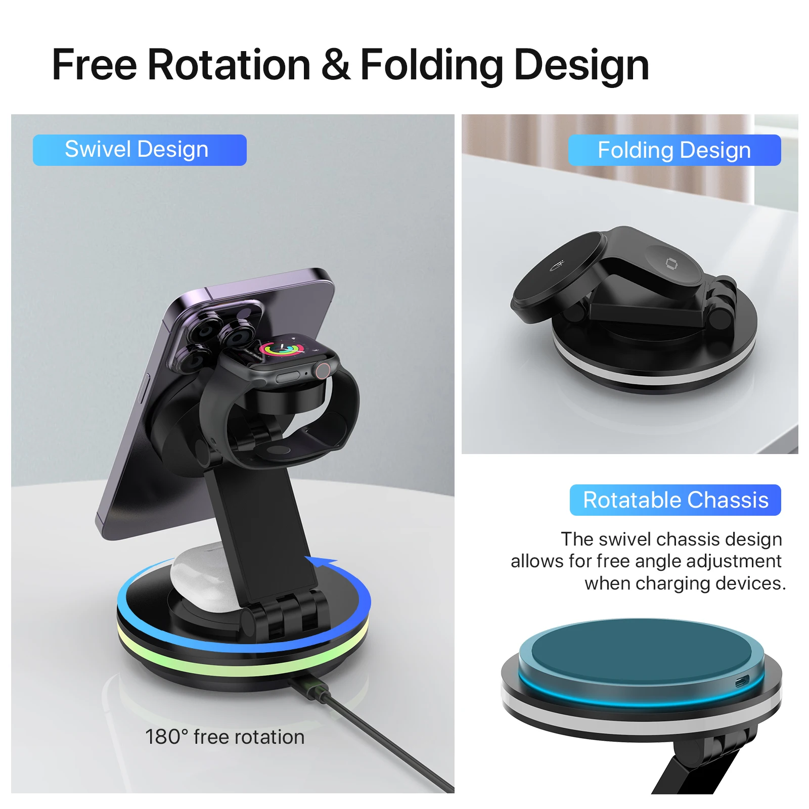 4in1 Fast Charging Magnetic Wireless Chargers Table Receiver Type c 15w Invisible Wireless Charger For iPhone 16 15 14 Pro Max