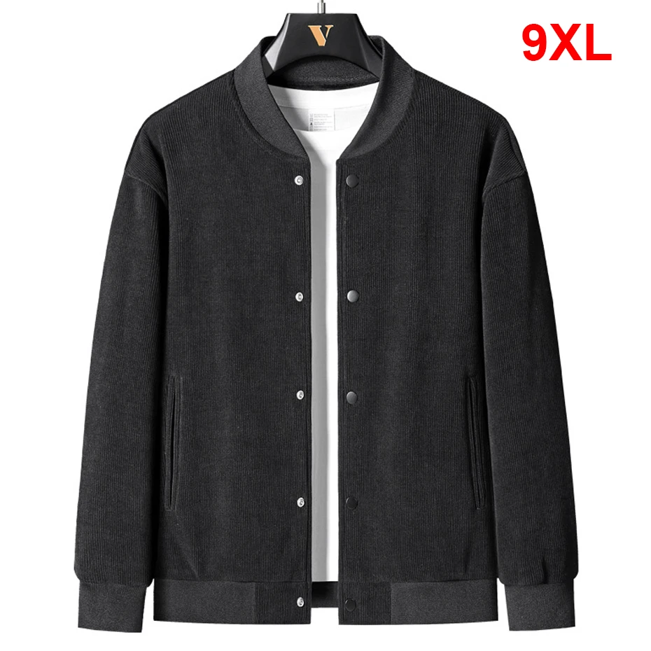 

Corduroy Varsity Jacket Men 9XL Plus Size Baseball Jacket Coats Fashion Casual Solid Color O-neck Jackets Male Big Size