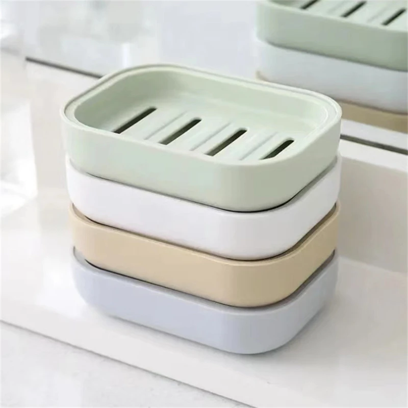 Portable soap tray, double-layer plastic box, household bathroom drain tray, bathroom soap box with lid