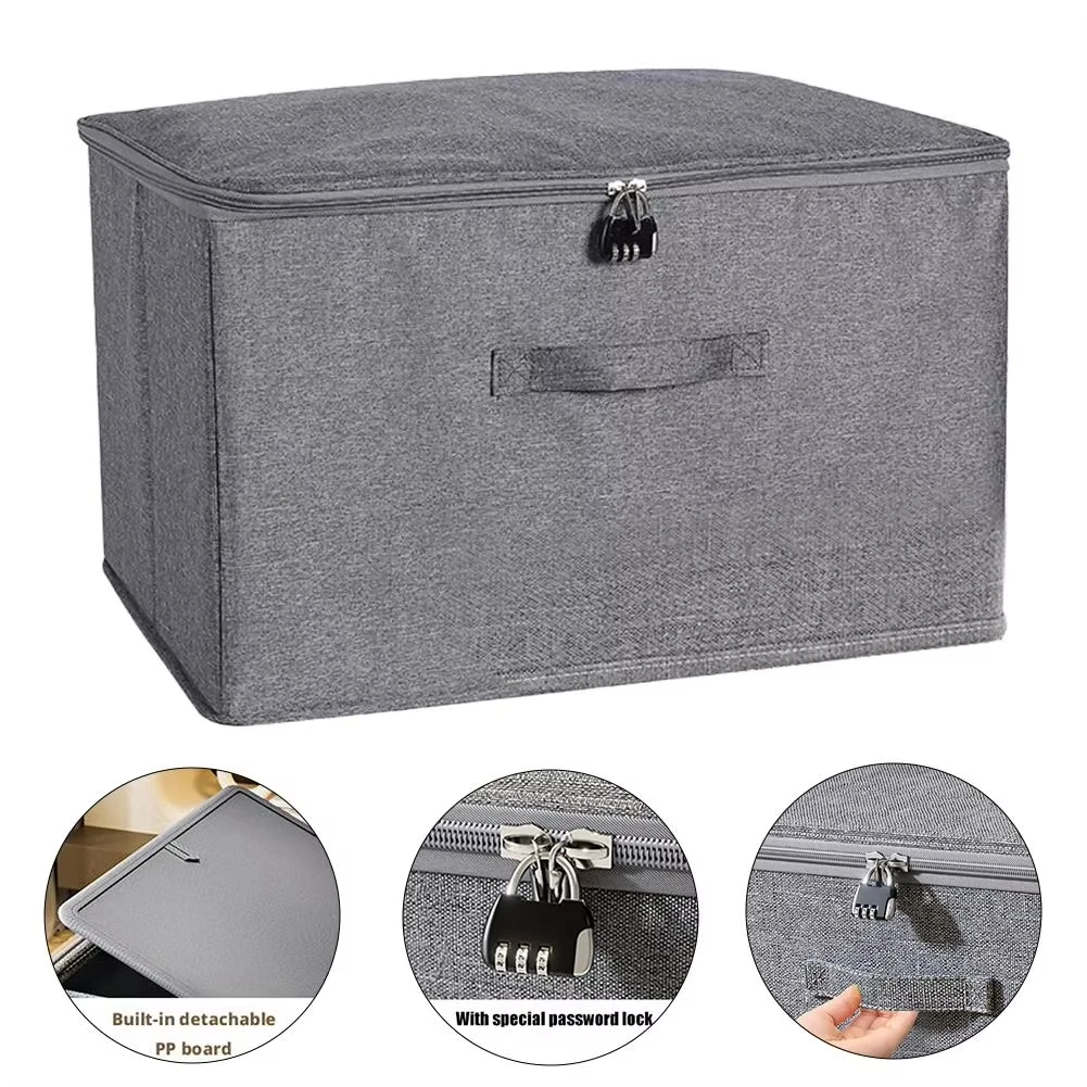 Large Capacity Lockable Storage Box With Cover Foldable Clothes Organizer With Password Lock Privacy Stackable Storage Organizer