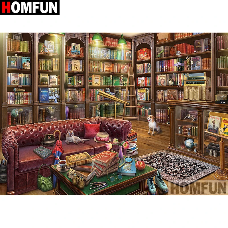 

Алмазная 5D Вышивка HOMFUN «Книжный пейзаж», полноразмерная круглая/квадратная алмазная живопись «сделай сам», вышивка крестиком, домашний декор, A08418