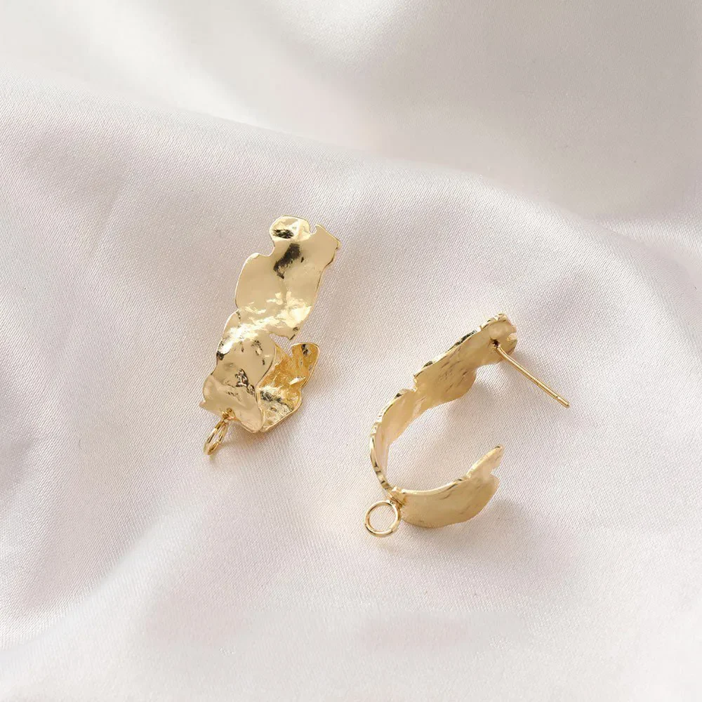 2PCS 18K Gold Plated Jewelry Findings Making Supplies C-shaped Concave Convex Texture Silver Pin Earrings DIY Copper Accessories