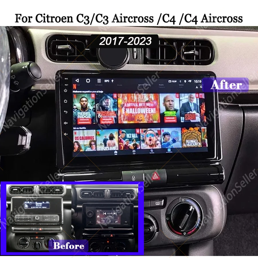 

For Citroen C3 C4 Aircross 2017 2018-2023 Carplay Radio Stereo Display Android Auto Touch Screen Multimedia Navigation Sat Nav