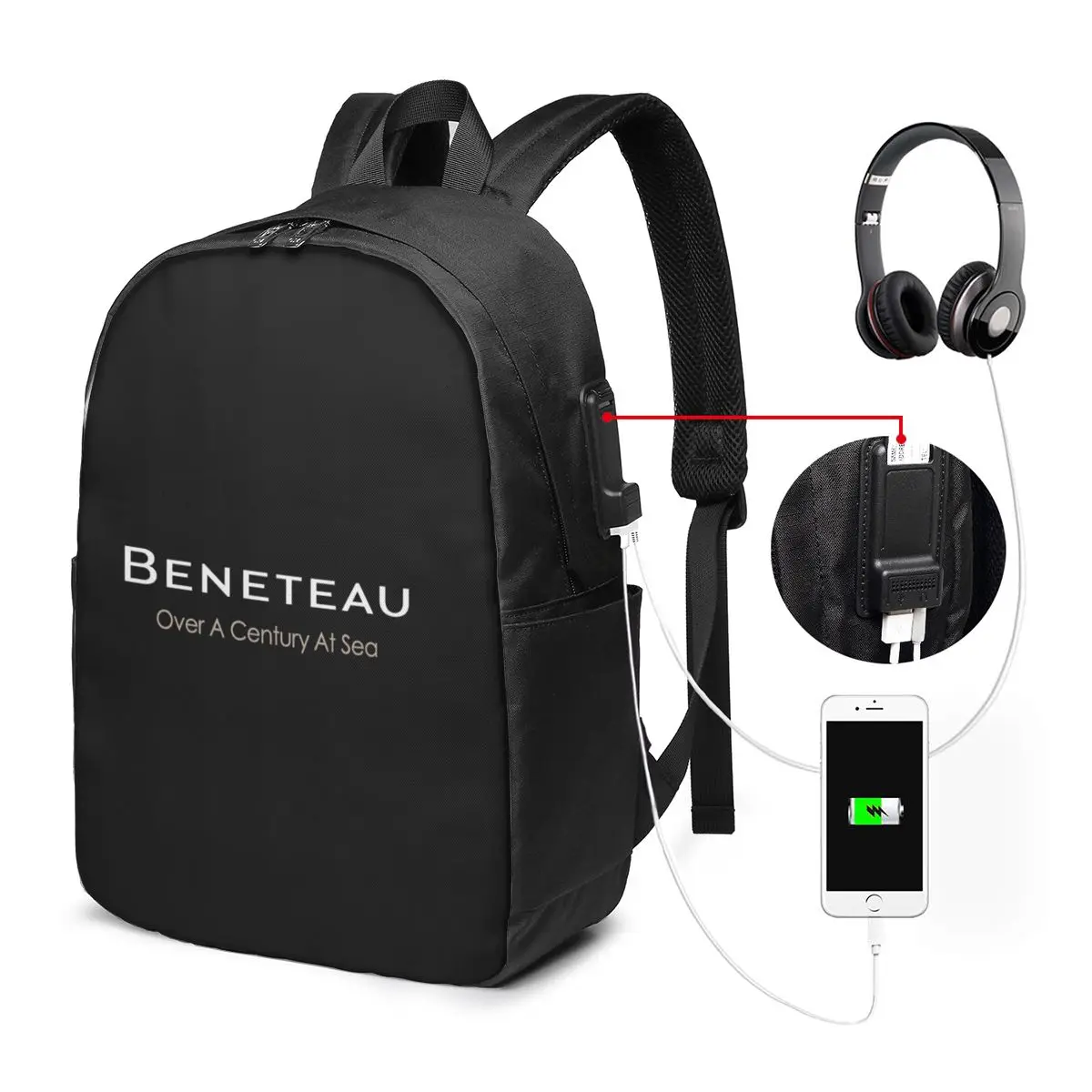 

Beneteau Sailboat Sailing Yacht POCKET SIDE Backpack Travel Notebook Bag Computer College Student School Bag Laptop
