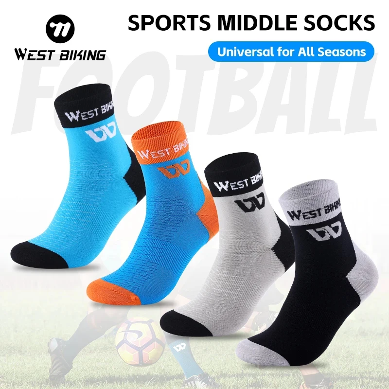 

WEST BIKING Cycling Sports Socks High Quality Breathable Compression Football Socks Unisex Non-Slip Middle Running Soccer Socks