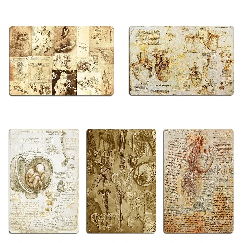 The inventive mind of Leonardo Da Vinci Studies of the foetus in the womb Little Miss Sepia Metal Wall Mural Tin Sign Poster