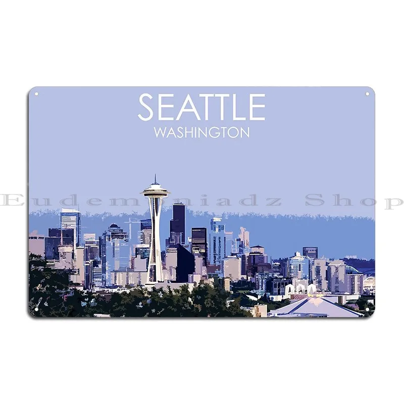 Seattle Washington Usa Travel Print Metal Sign Decoration Print Painting Cinema Mural Tin Sign Poster