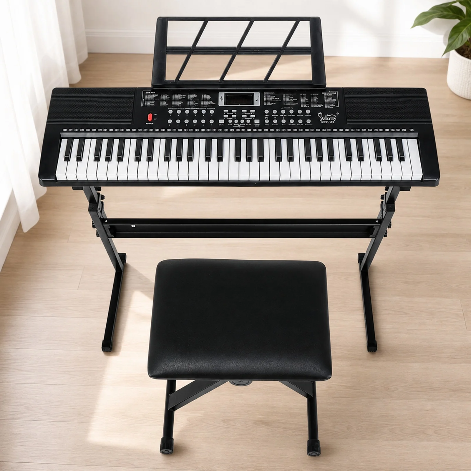 [Do Not Sell on Amazon] GEP-110 61 Key Keyboard with Piano Stand, Piano Bench, Built In Speakers, Headphone, Microphone, Music R