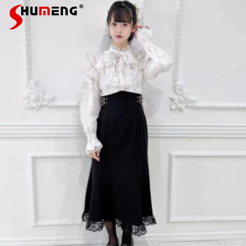 

2025 Autumn New Japanese Mine Series SC Liz Sweet Cute Lace Trim Bowknot Ruffle Dress Beautiful Slimming Kawaii Dresses Female