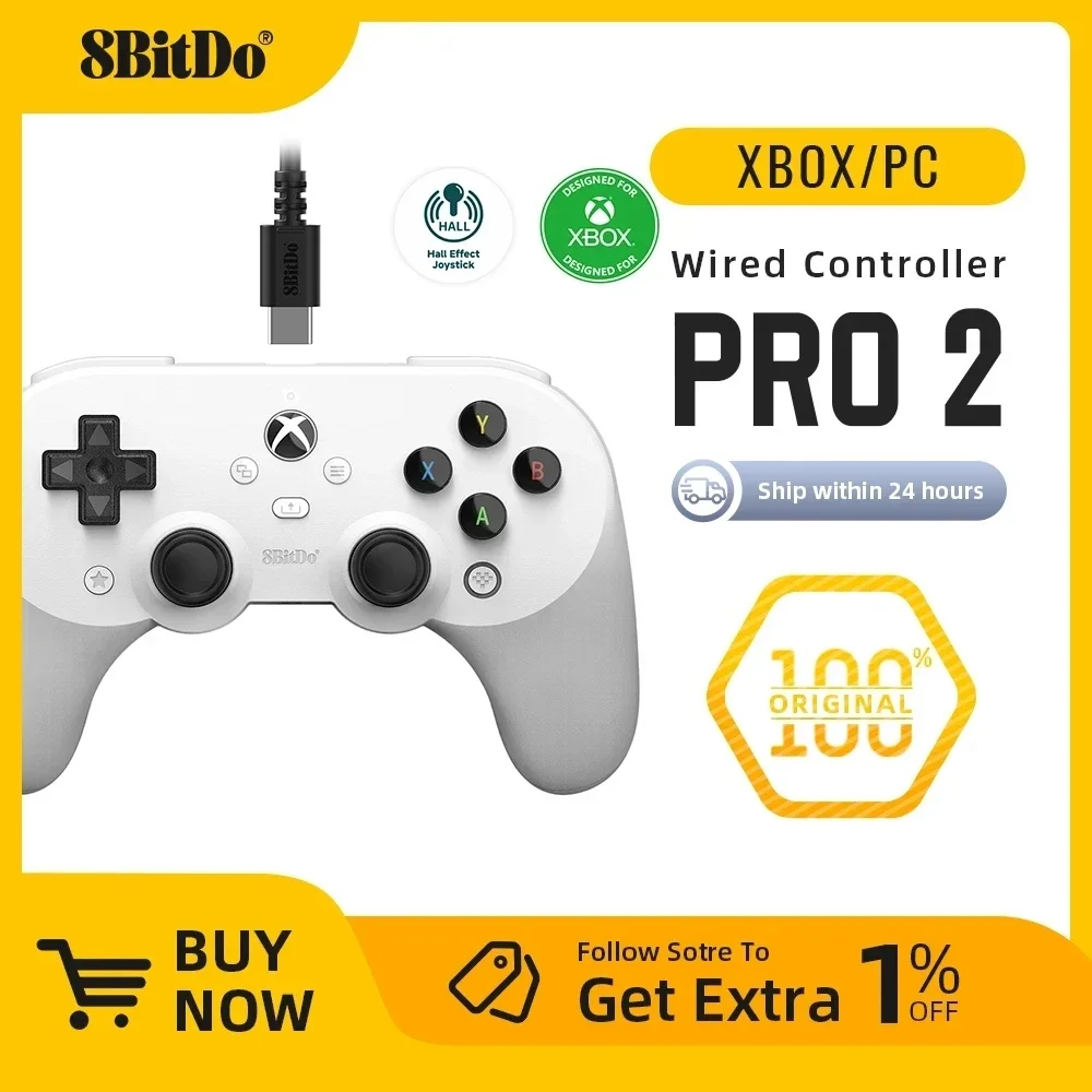 8BitDo - New Pro 2 Wired Controller Hall Effect for Xbox Series, Series S, X, Xbox One, Windows 10, 11