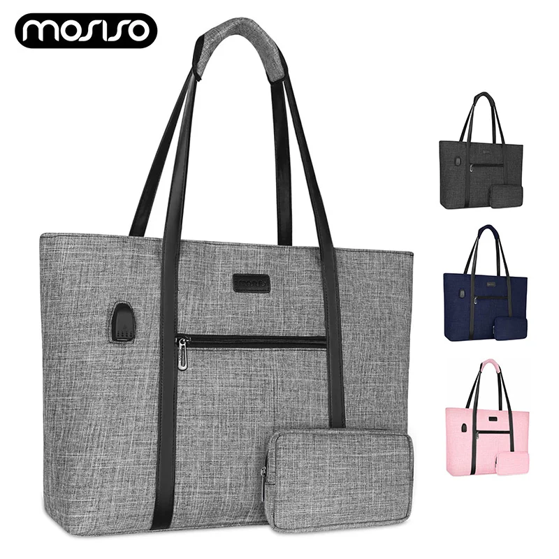 MOSISO USB Port Laptop Tote Bag for Women 15 15.6 16 17.3 inch MacBook Notebook and Chromebook Work Travel Business Computer Bag