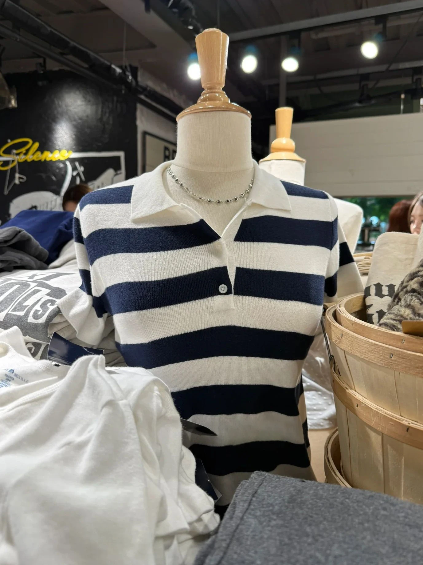 

Navy Striped Slim T-shirt Summer Cotton Turn Down Collar Short Sleeve Tees Women Casual Vintage Sweet Knitted Tshirts Y2k Tops