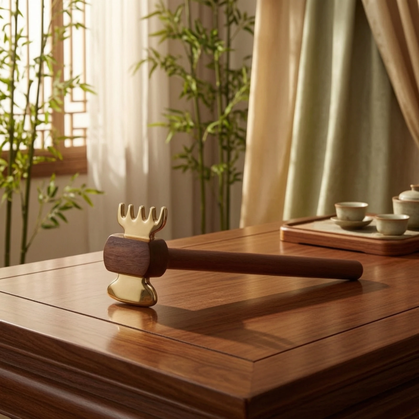 Body Gua Sha Tool with Wooden Handle Smooth Gua Sha Tool with Long Handle Brass Body Scraper Controlled Manual